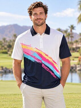Chubbies Men XL Retro Stripe Performance Polo Golf Colorblock Stretch Shirt